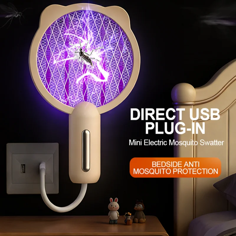 Electric Mosquito USB Rechargeable Mini Fly Swatter Lamp Seduction Trap In-vehicle Summer Night Baby Sleep Protect Pest Control