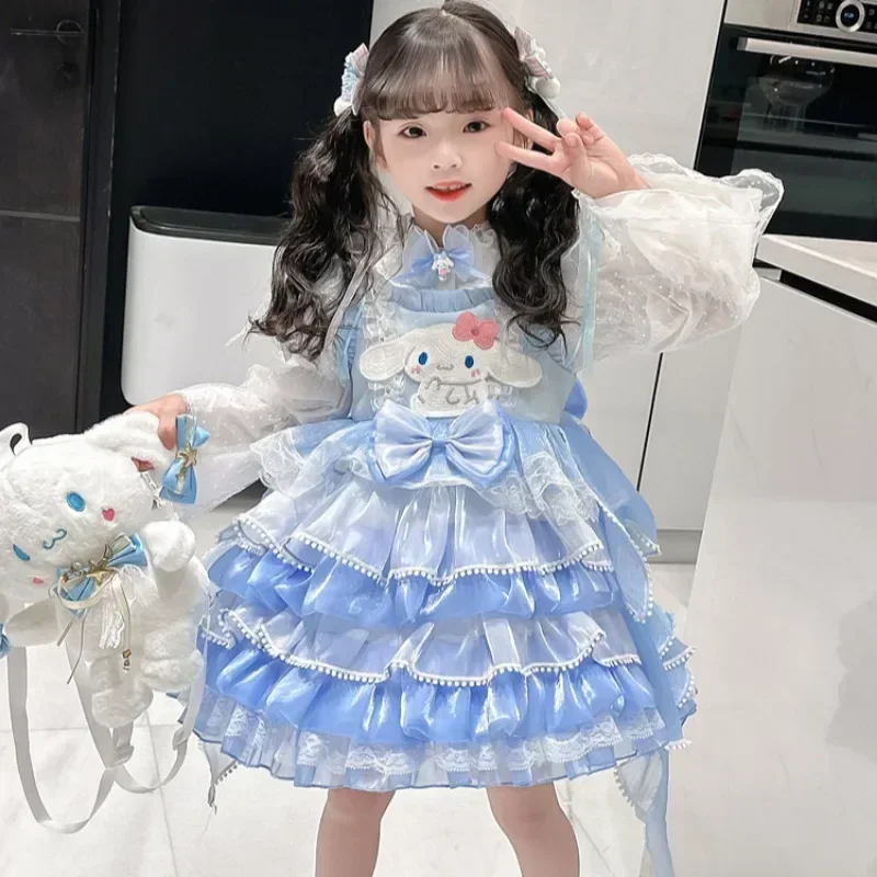 Anime Sanrio Cinnamoroll Children Dress CosPlay Academy Style Pleated Skirt Girl Princess Clothes Girl Halloween Birthday Gift