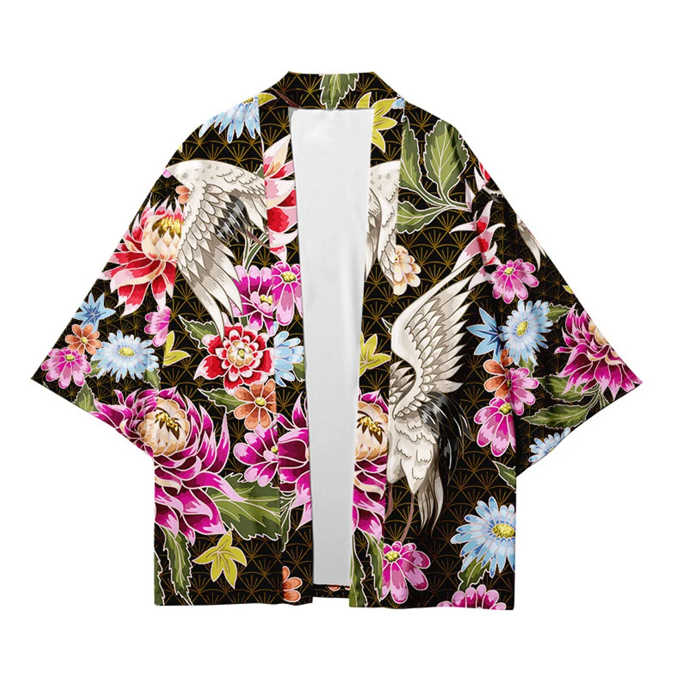 2021 hot sale new product fashion cardigan 3d digital printing red-crowned crane adult traditional kimono 12