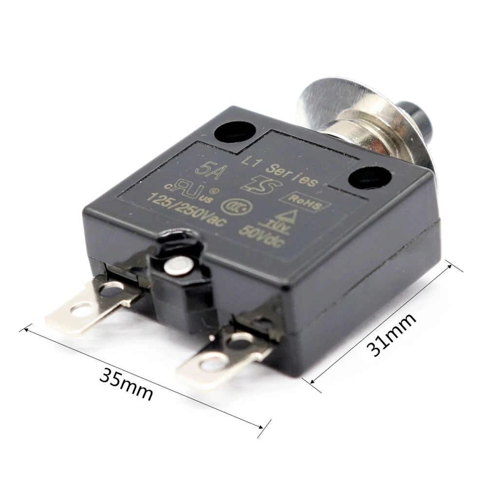 SUINE-1X Circuit Breaker 12V/24V Push Button Resettable Thermal Circuit Breaker Panel Mount With Waterproof Cap