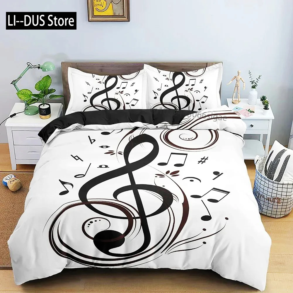 Music Notes Duvet Cover For Boys,Girls Room Decor Rock Music Themed Comforter Cover Musical Pattern Bedding Set Full Queen Size