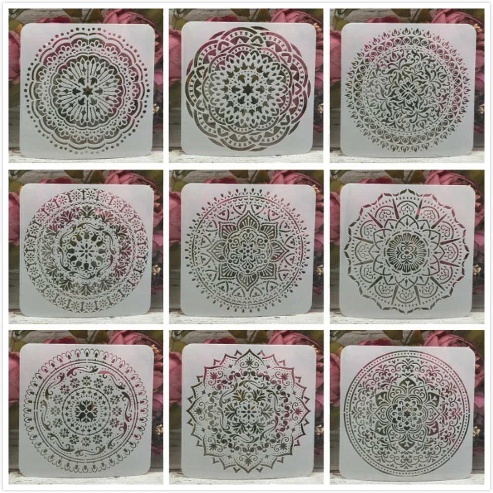 

9Pcs/Lot 6*6" Mandala Round Geometry DIY Layering Stencils Painting Scrapbook Coloring Embossing Album Decorative Template