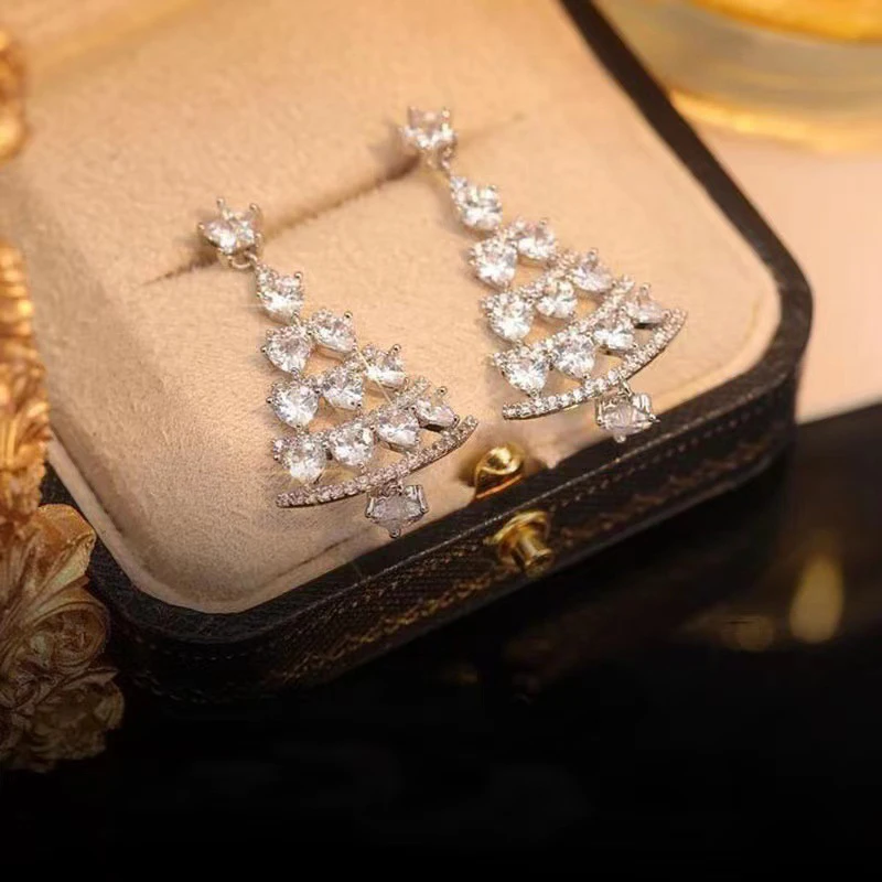 Christmas tree earrings women's high-end sense earrings temperament all-match thin face earrings