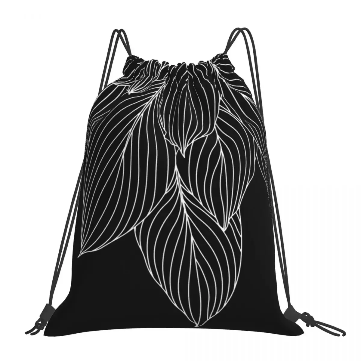 

Hosta Leaves - White And Black Backpacks Portable Drawstring Bags Drawstring Bundle Pocket Shoes Bag BookBag For Travel School