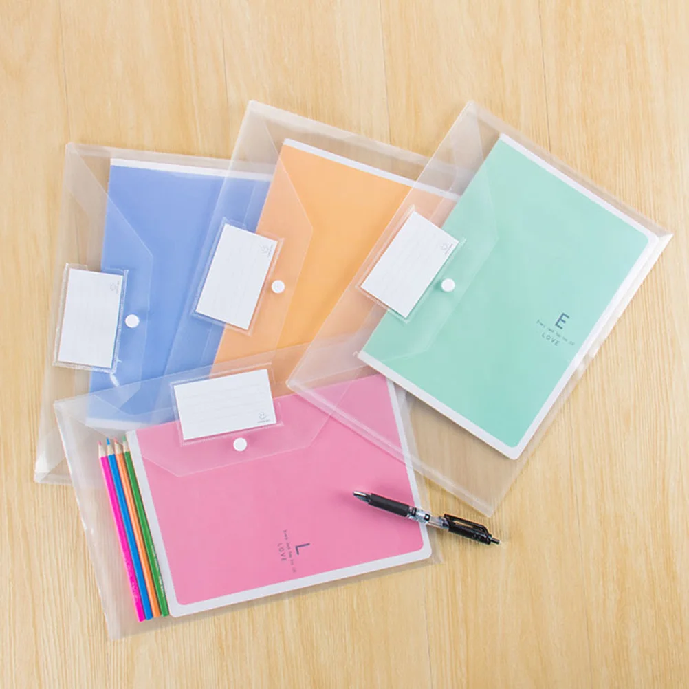 10Pcs A4 Document Folders Clear Plastic Snap Button Envelopes Organizer Tear Proof Water Resistant Secure File Storage
