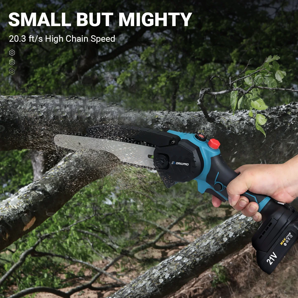 Drillpro Brushless 8 inch Electric Pruning Saw Cordless Chainsaw Rechargeable Woodworking Saw Power Tool For 18V Battery