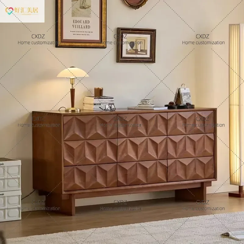 Retro Solid Wood Cherry 9 Drawer Chest Cabinet Simple Storage Unit for Living Room Bedroom Bedside Nightstand Furniture