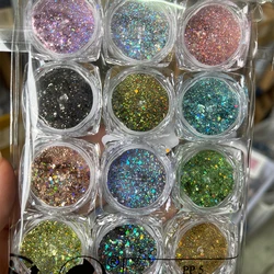 12pcs/set Nail Glitter Powder Dust Iridescent Flakes Sequins Gold Silver Super Shining Paillette Nail Art Manicure Decorations