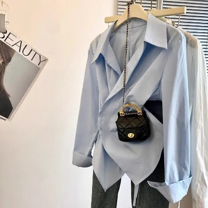 

Дизайнерская рубашка поло с длинными рукавами нестандартной формы, женская туника, белая элегантная базовая верхняя блузка, женская модная рабочая одежда, рубашки