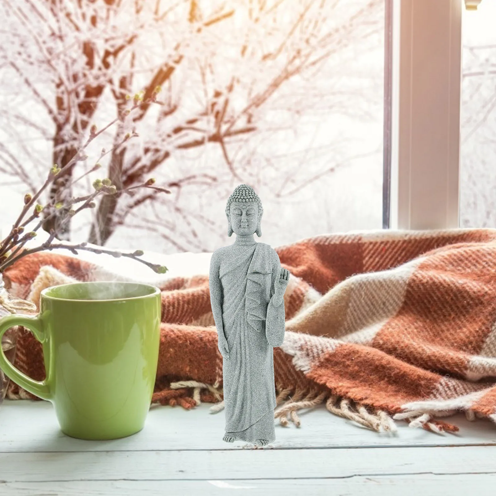 

Decoration Buddha Statue Ornament Sandstone Statues for Home Desktop Handmade Vintage