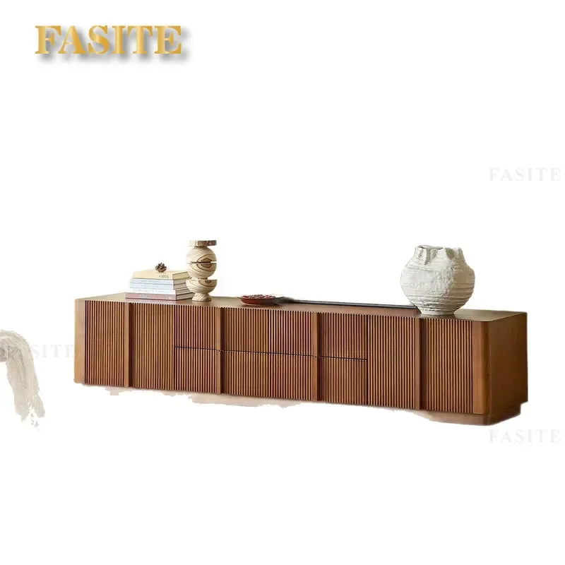 for Medieval French Retro Living Room Floor Storage Cabinet Ash Wood Solid Wood Side Cabinet TV Console Table