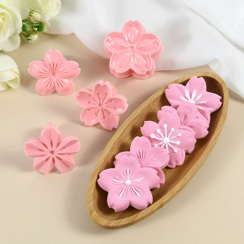 5pcs Sakura Flower Cookie Mold Plastic Cherry Blossom Biscuit Cutters Mold DIY Fondant Cake Decoration Mould Kitchen Baking Tool