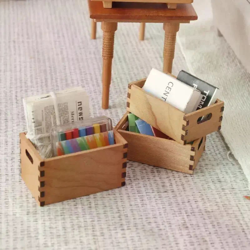 1/12 Dollhouse Mini Wooden Storage Basket Dollhouse Simulation Furniture Model Dolls House Micro Scene Decor Accessories