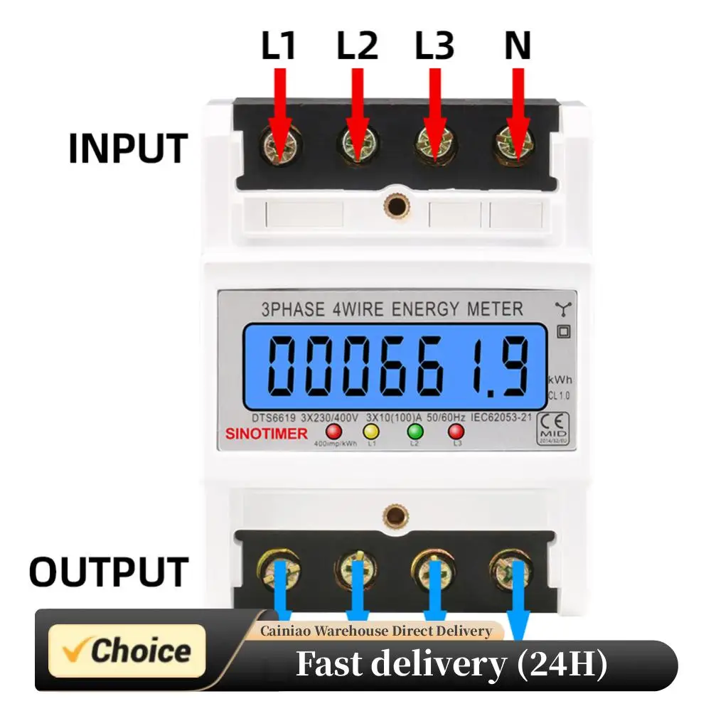

3-фазный 4-проводной счетчик электроэнергии на DIN-рейку, счетчик электроэнергии, 50/60 Гц, 100 А, ЖК-подсветка, переменный ток 3*230/400 В для помещения