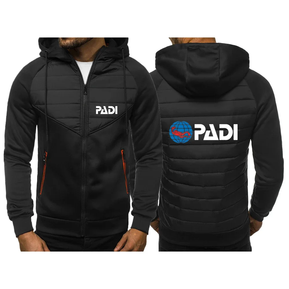 

Scuba Driver Padi Mens Autumn and Winter Printing Patchwork New Stly Three Color Hooded Cotton Padded Clothes Coats