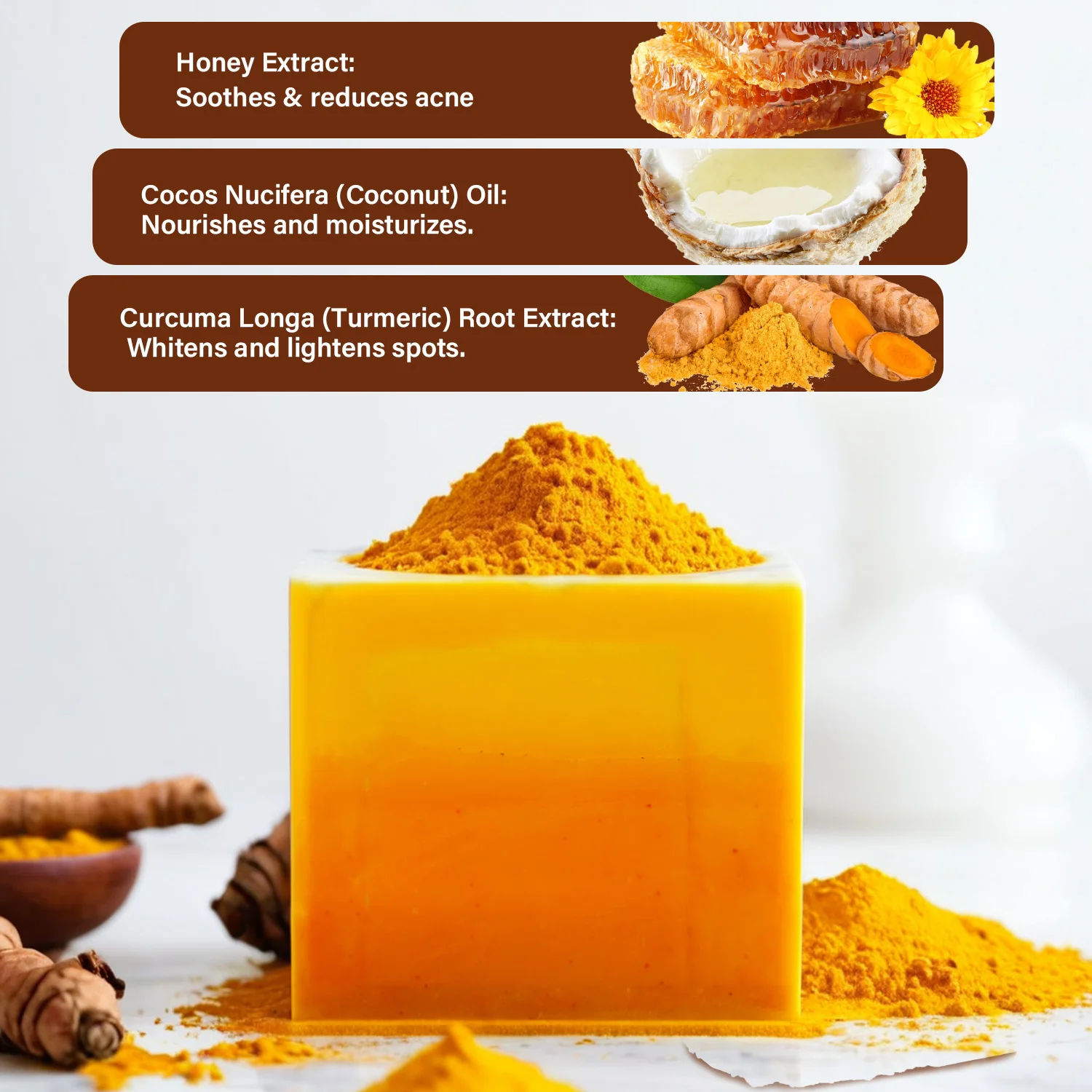 Turmeric Honey Soap Bar Lightens Spots and Evens Out Skin Tone Acne Treatment Soaps Skin Moisturizing and Nourishing Face Bars