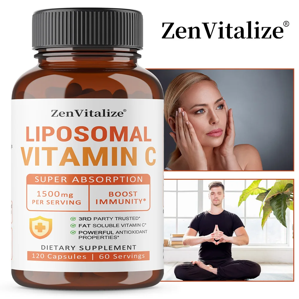 

Liposome Vitamin C Capsules 1500 Mg - Promotes Collagen Rroduction, Antioxidant, Support Immune System, Vegan, Non-GMO