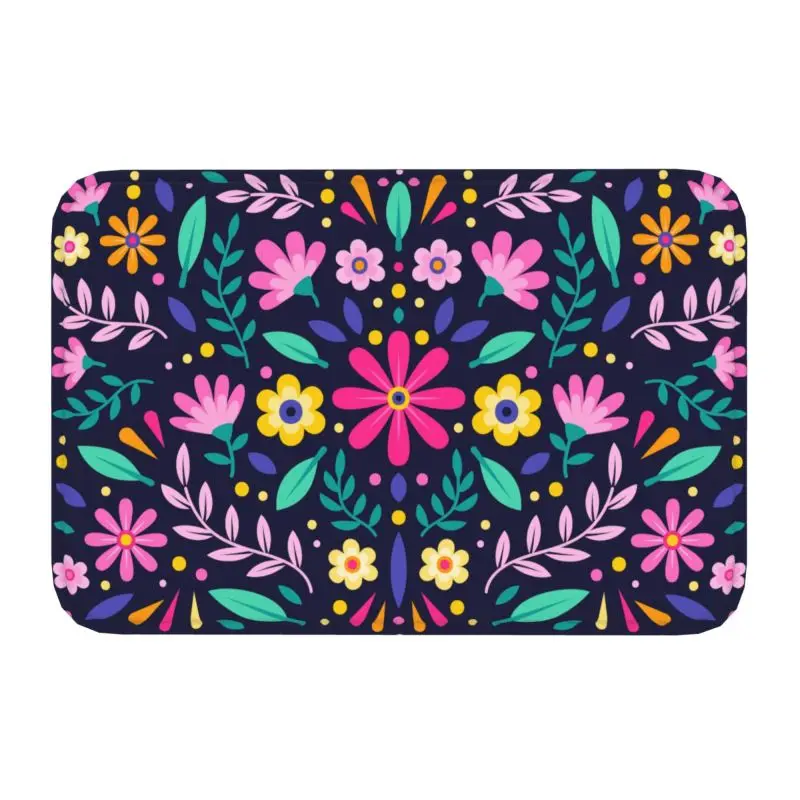 Custom Colourful Floral Mexican Flowers Front Door Floor Entrance Mats Outdoor Kitchen Bathroom Doormat Toilet Carpet Rug