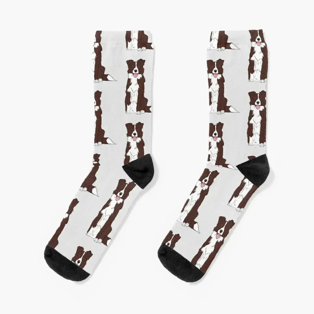 Bruine en witte Border Collie sokken Veel compressie kerstcadeau retro Designer Man Socks Dames