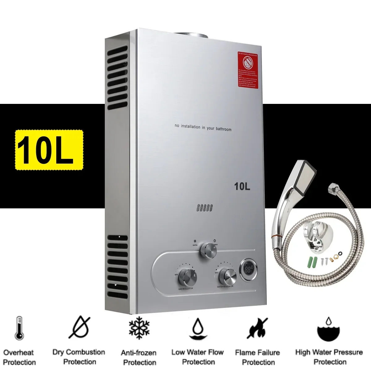 10L 20kW Propane Water Heater High Energy Efficient Residential Bathroom Hot Shower Instant Outdoor Tankless LPG Geyser