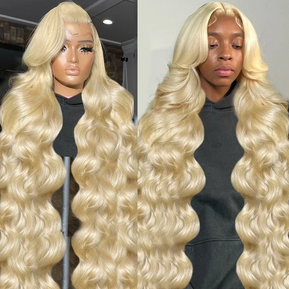 Luvin 38 inch Body Wave 13x6 Lace Frontal Human Hair Wig Honey Blonde 250% Remey Color Water Wave 13x4 Lace Front Wig For Women