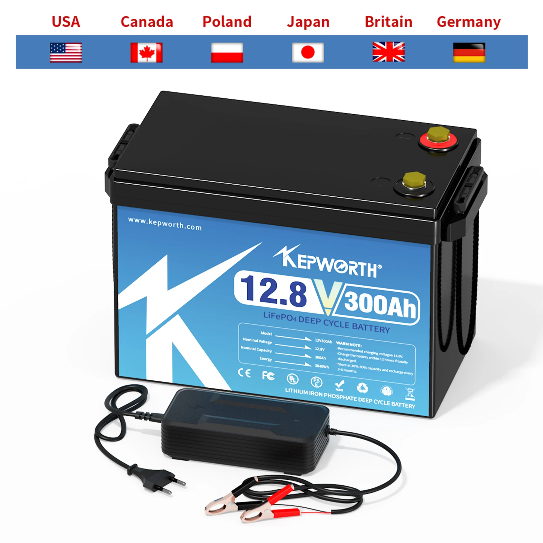 KEPWORTH KEPPunta TH-Batterie au Lithium Fer Phxing avec BMS Amélioré, 12V, 180Ah, 300Ah, 6000 Cycles, pour Automobiles, Campers, Voiturette de Golf, Tout-Terrain, Hors Réseau 3