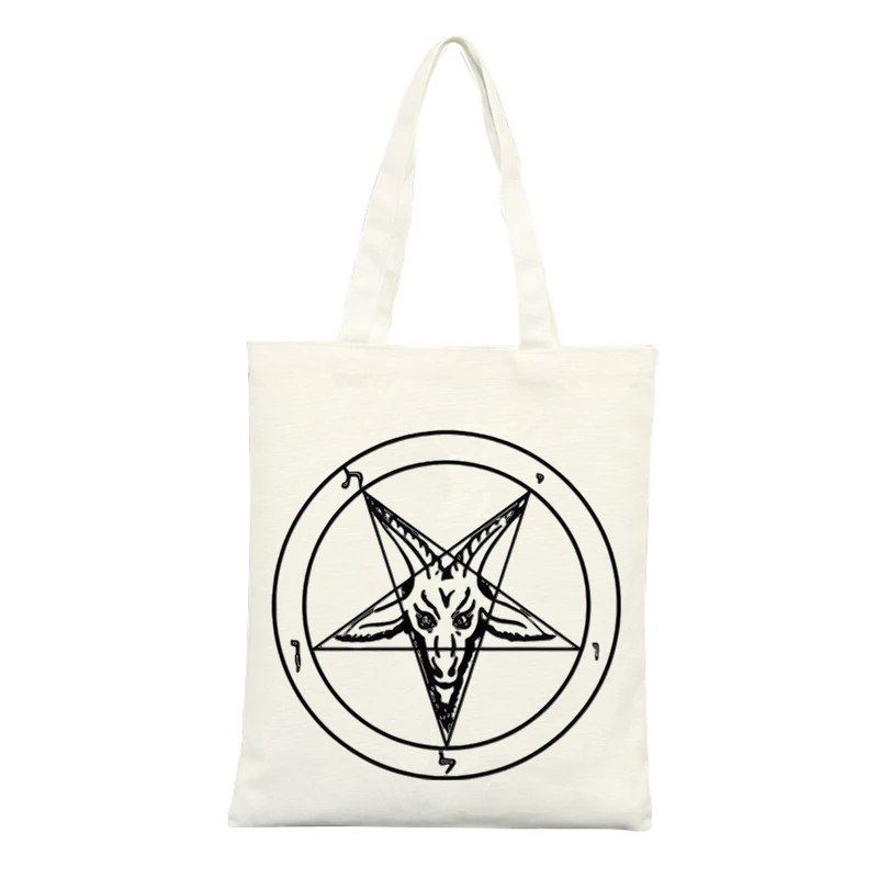 Occult-inspired Pentagram Graphic Canvas Tote Bag, Ideal for Casual Daily Use and Urban Outings