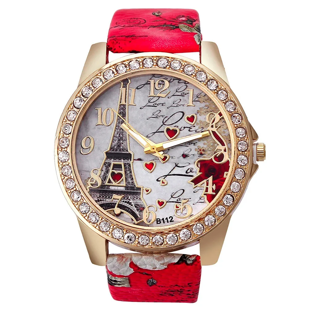 Fashion Vintage Paris Eiffel Tower Watches Luxury Leather Women Quartz Watches Womens Girls Ladies Casual Creative Wristwatches