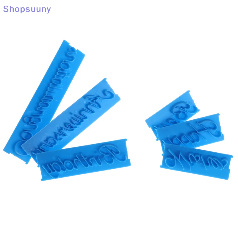 [SU]6Pcs/Set Plastic Letters Mold Happy Birthday Best Wishes Baking Molds Decoration[SU]