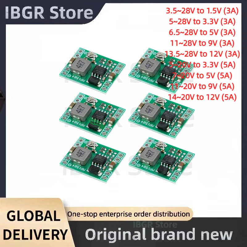 

MP1584EN DC-DC Buck 3A/5A Power Supply Adjustable Step-Down Module 24V Fixed To 12V 9V 5V 3V