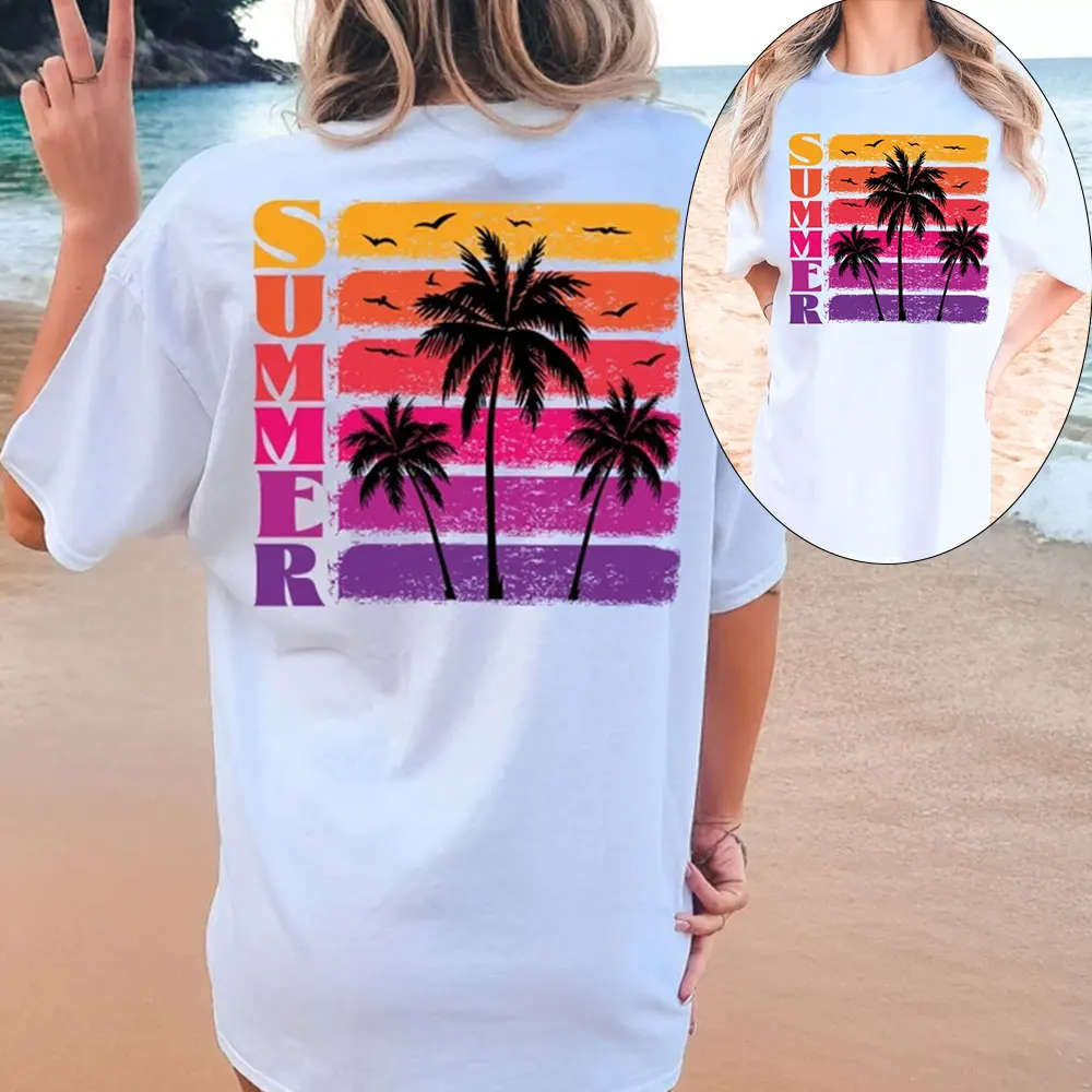 Vintage Hawaiian Surf T-shirt Ocean Beach Unisex Shirt Chic Coconut Aesthetic Tee Back Printed 90's Summer Tshirt Tumblr Tops