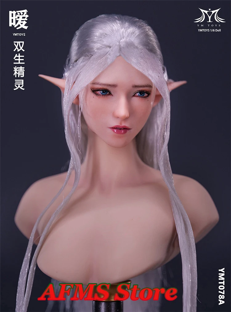 YMT078 1/6 Female Soldier Charm Twin Elf Ai Head Sculpt Carved Sexy Elven Maiden Carving Model Fit 12'' Action Figure Toys