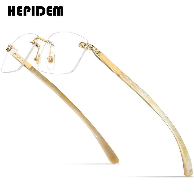 

HEPIDEM Buffalo Horn Glasses Men 2024 New Square Luxury Diamonds Sumptuous Buffs Rimless Eyeglasses Frame Women