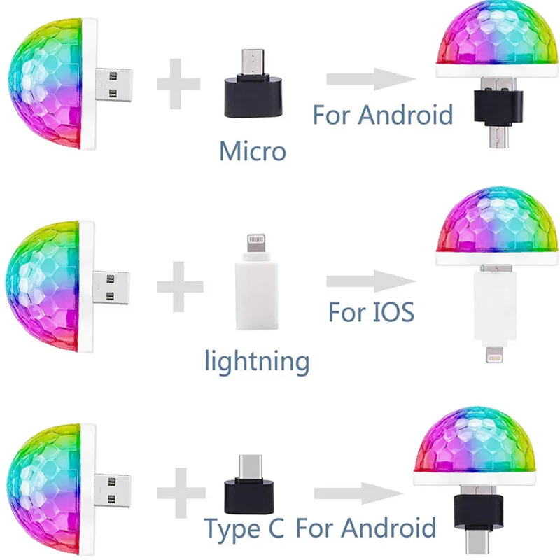 البوب USB ديسكو صغير أضواء للمسرح Led حفلة عيد الميلاد DJ كاريوكي سيارة مصباح ديكور الهاتف المحمول التحكم بالموسيقى كريستال ماجيك الكرة الملونة Lig