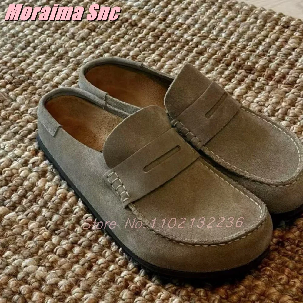 

Retro Suede Leather Platform Mules Round Toe Slip On Thick Sole Fashion Women's Slippers 2026 Autumn Winter Casual Outdoor New