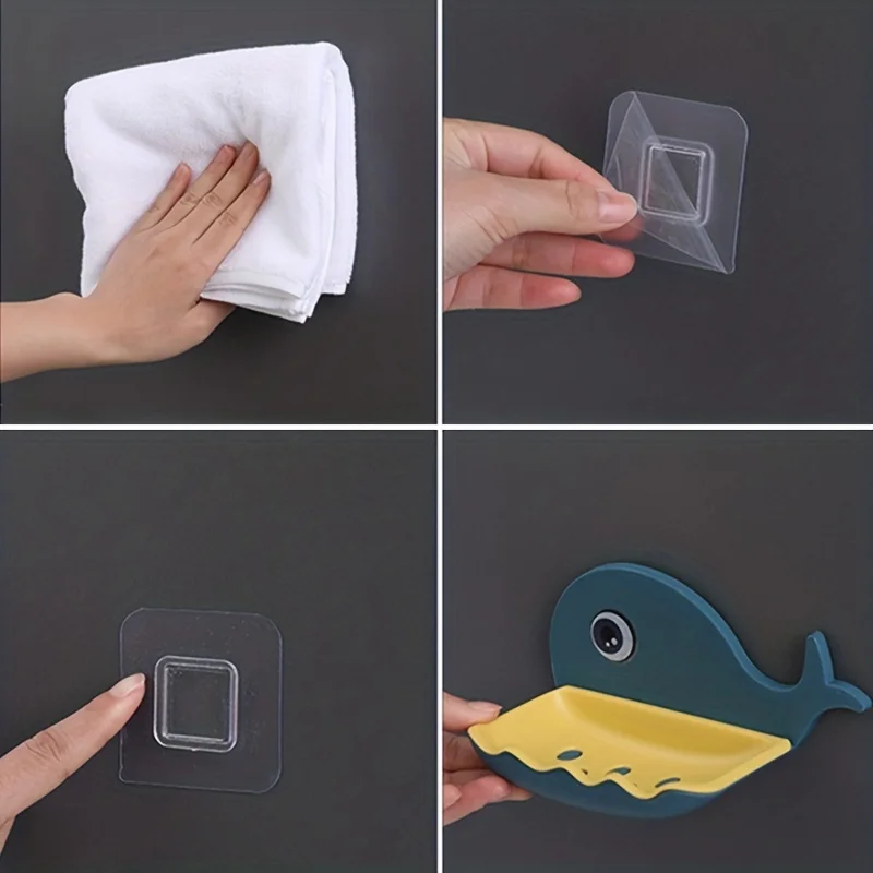 2 Pcs No-Drill Adhesive Soap Dish, Creative Whale-Shaped Soap Holder with Drainage for Bathroom & Showera