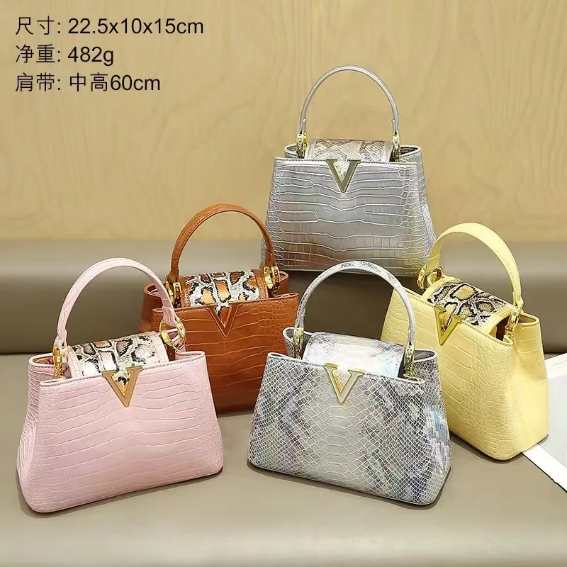   الراقية بيثون حقيبة يد جلدية حقيقية المرأة مصمم جديد ضوء فاخر موضة تنوعا حقيبة الكتف Crossbody #2