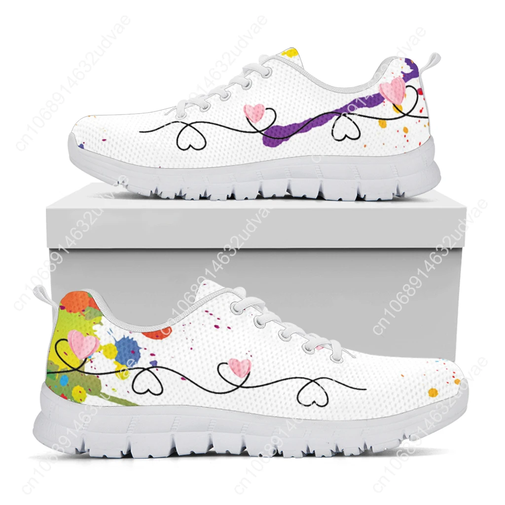 White Nurse Girl Love Pattern Women Lace Up Sneaker Fashion Tie Dye Printing Flat Shoes For Ladies Zapatillas Hot