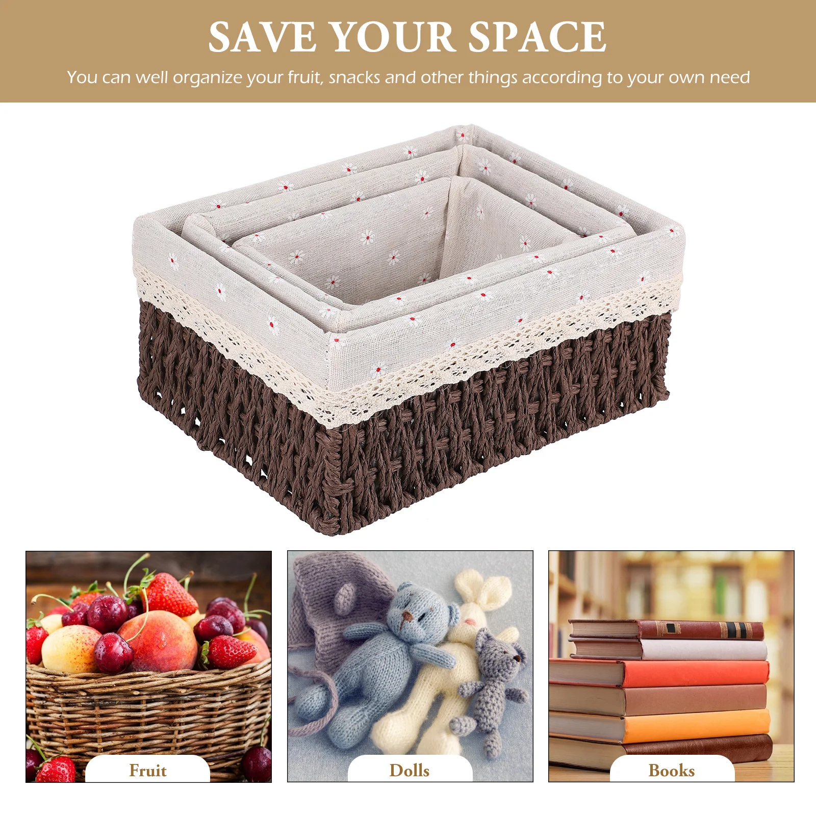 

3pcs Rattan Rattan Basket Desktop Organizer Box Home Office Large Storage Basket Capacity Household Storage Solution