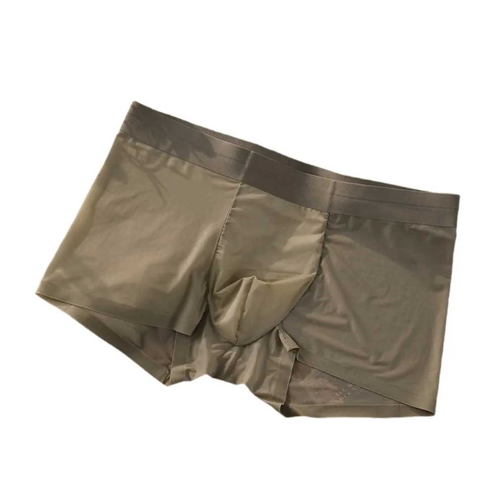 

Fashion Solid Color Men's Boxer Briefs Cool Feeling Quick Dry Ice Silk Boxers Ultra-thin Lingerie Seamless Underpants Male