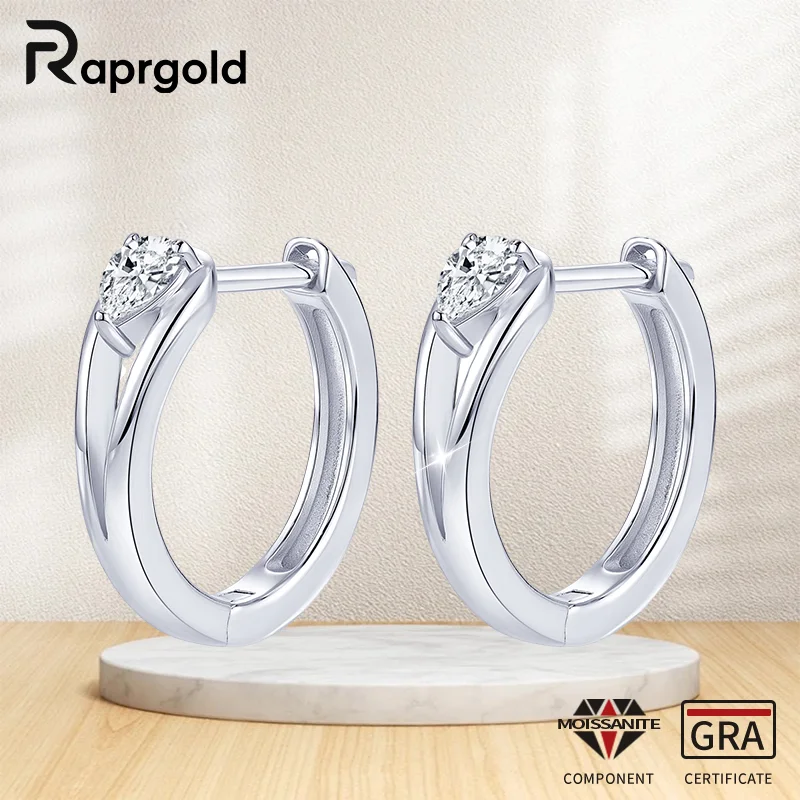 

RAPRGOLD 3x4mm Pear Cut Moissanite Hoop Earrings for Women with GRA Certificate 925 Sterling Silver Huggie Earring Jewelry Gifts