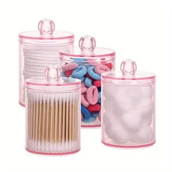 2/3/4pcs Cotton Swab Ball Pad Holder, 10 Oz Qtip Apothecary Jar Pink Makeup Organizer, Bathroom Containers Dispenser