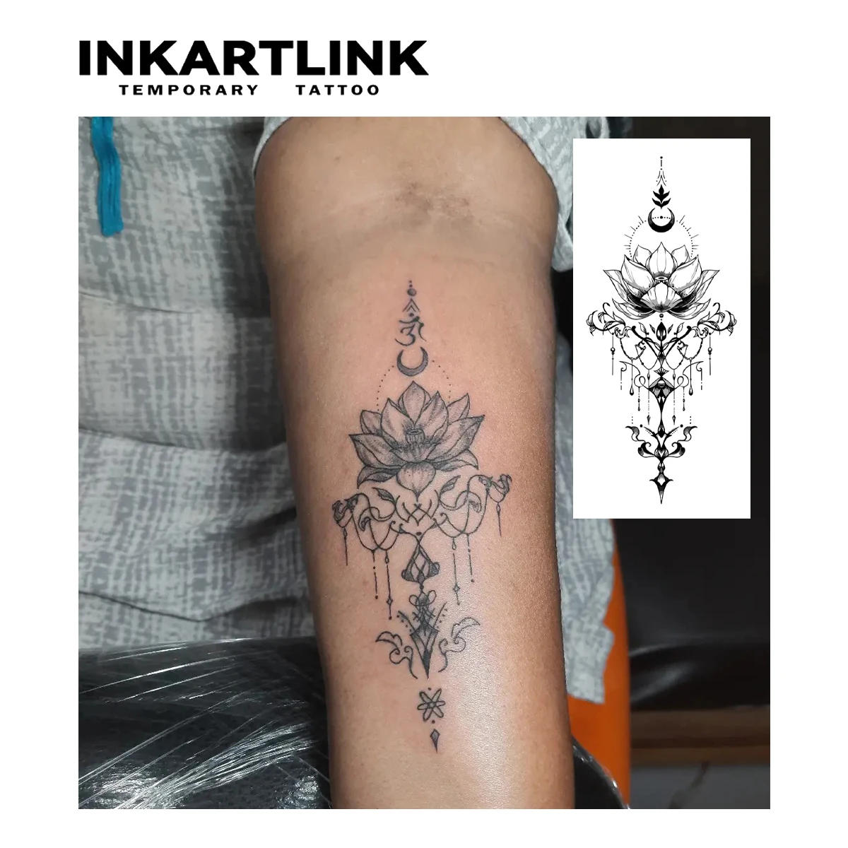 Lotus temporary tattoo sticker, waterproof magic tattoo, lasts to 15 days fake tattoo, semi permanent tattoo