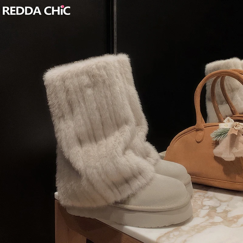 

Женские зимние повседневные ботинки REDDACHiC из искусственной норки, простые плюшевые гетры с рюшами, в стиле Харадзюку, серого цвета, уличная одежда