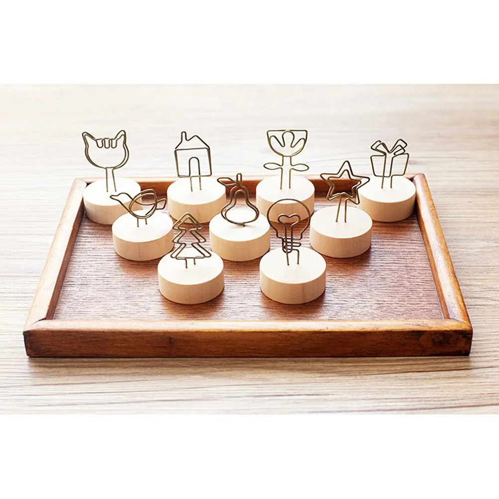 Wooden Photo Note Memo Holder Clip with Ball Base 3.8cm Height 4Cm Ball Diameter for Desk Office Home Limited Space Star Shape