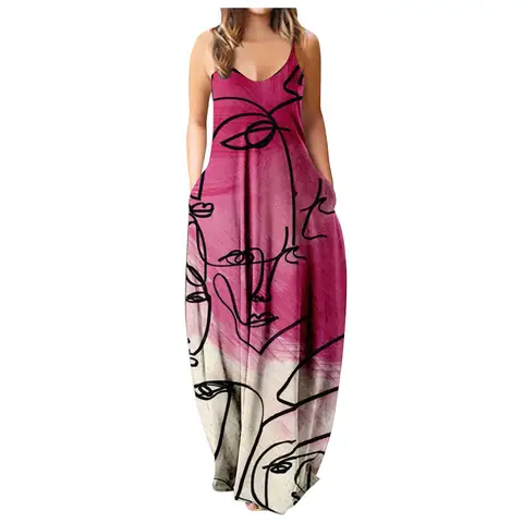 गर्भवती महिलाओं के लिए समर स्ट्रैपलेस लॉन्ग ड्रेस, एब्सट्रैक्ट फेस डिजिटल प्रिंट के साथ, स्टाइलिश, स्ट्रीटवियर के लिए आरामदायक, हवा पार होने योग्य 10 best sales मातृत्व मैक्सी ड्रेस - №4
