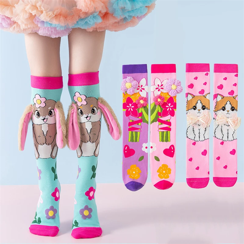Cartoon Rabbit Girls Boys Stockings Funny 3D Big Ears/Cat/Flower Kids Socks Party Festival Children Long Socks Knee-high Socks