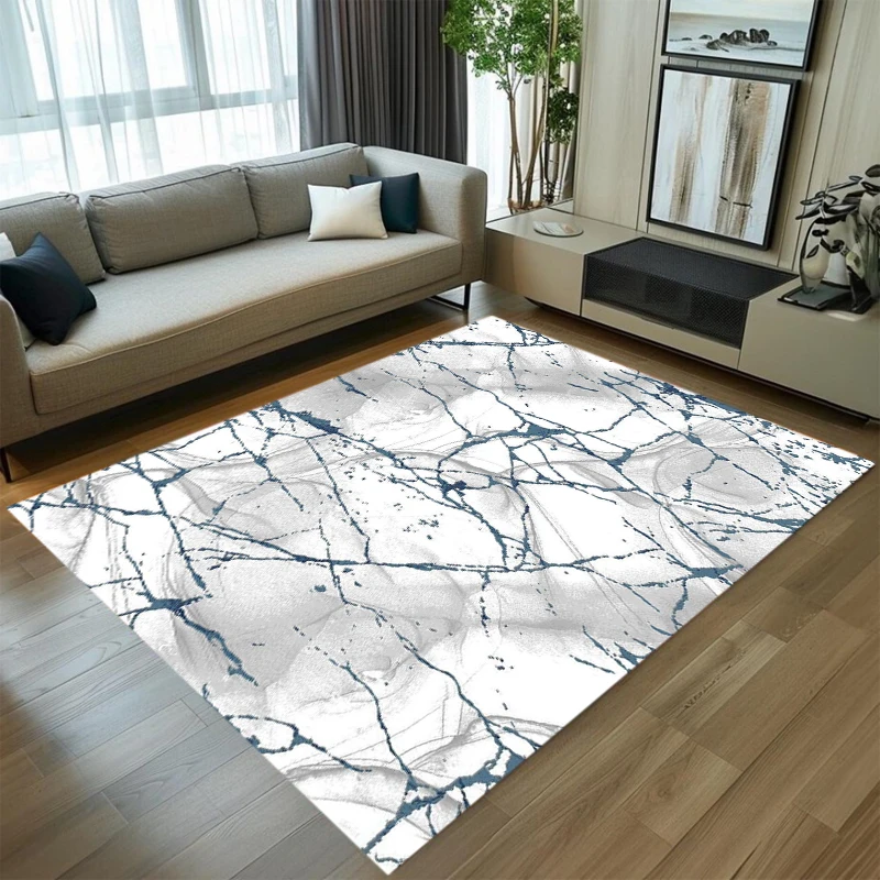 Modern Marble Rectangular Area Carpet Floor White Blue Crack Pattern Abstract Print Carpet Living Room Bedroom Home Decoration
