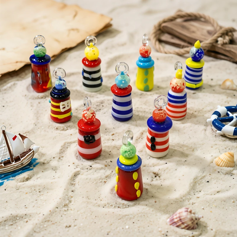 Mini Cute Lighthouse Charm Nautical Style Glass Pendant DIY Craft Supplies Creative Aquarium Ornament Fish Tank Decor Accessory