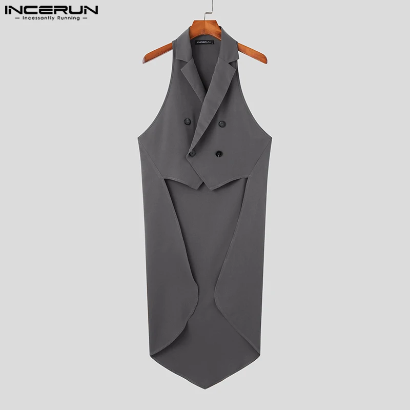 Fashion Men Vests Solid Color Lapel Sleeve Double Breasted Streetwear Irregular Blazer Vests 2023 Casual Male Waistcoats INCERUN